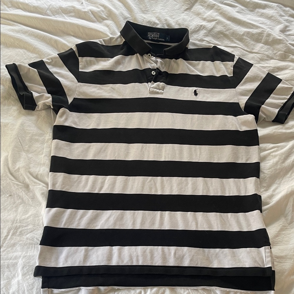Ralph Lauren Black and White Striped Polo